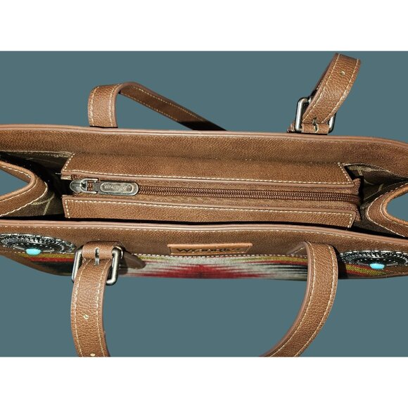 Wrangler Southwestern Rodeo Western Aztec Top Zip Shoulder Tote Bag - Picture 13 of 13